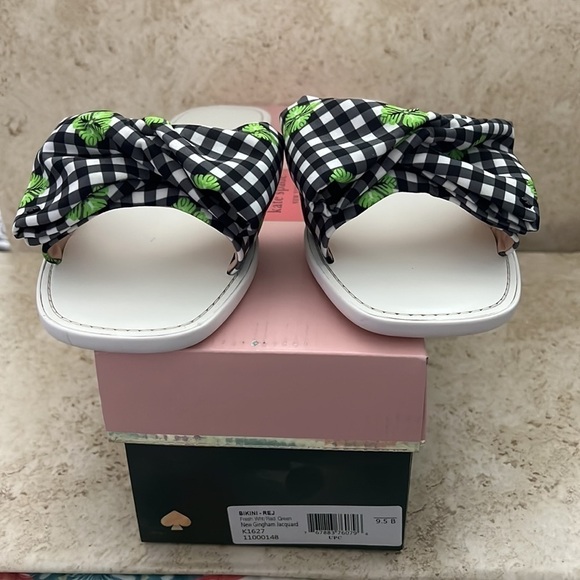 Kate Spade Black & White Gingham BikiniBow Slide Sandal Sz 9.5